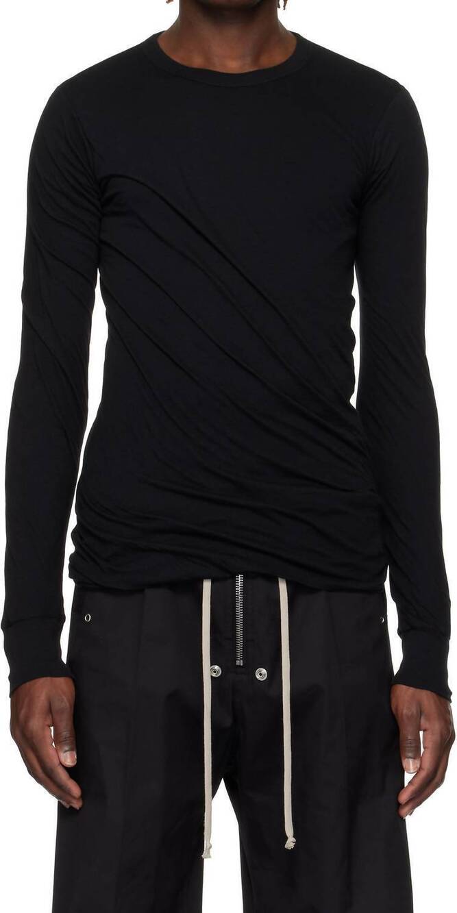 NEW RICK OWENS double long sleeve tee in black